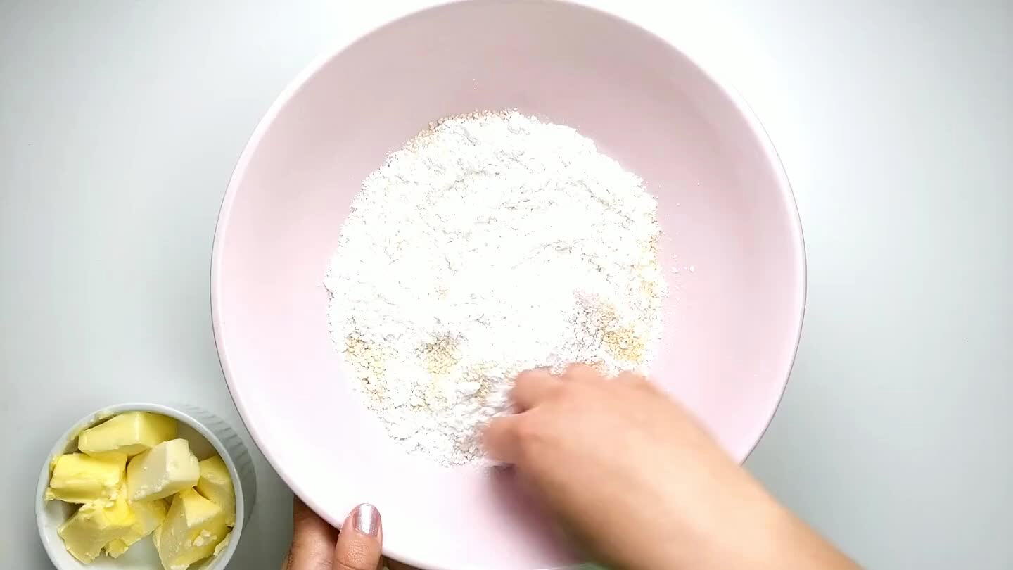 rs. Pinch the butter and work it in until the pieces are pea sized or smaller.