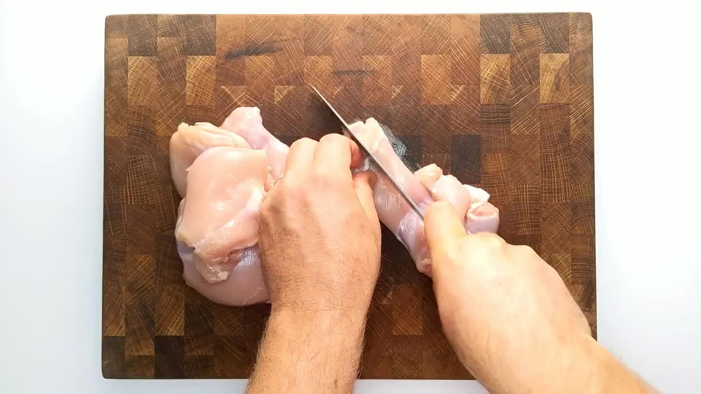 ason, but don't worry about slicing neatly. We're just going to dump this in a food processor to chop it up anyway.