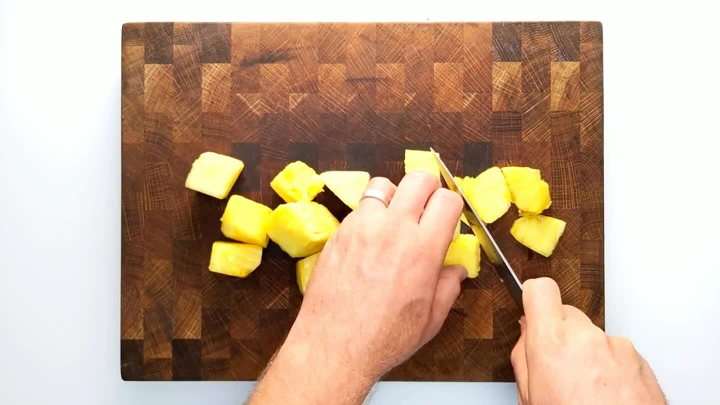 need to look pretty. If you want to notice the pineapple, leave the chunks a little larger. If you want the flavor and not the texture, chop it up fine. I like it somewhere in the middle.