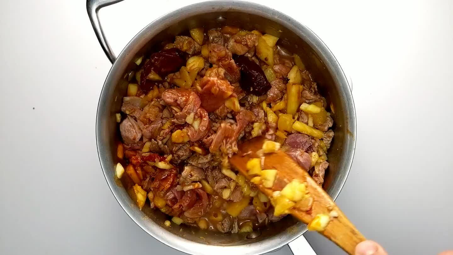 45 minutes to an hour. Peek in the pot and give it a stir every so often. This really shouldn't need much attention though, if any. The pork fat and juices will come together and keep everything moist enough to keep it from burning.