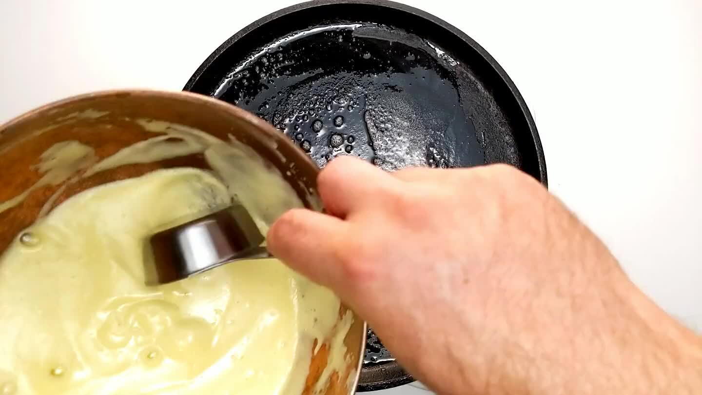 about 1/4 cup of batter. These pancakes will puff up a lot as they cook. It takes a little practice to flip them cleanly without spreading.