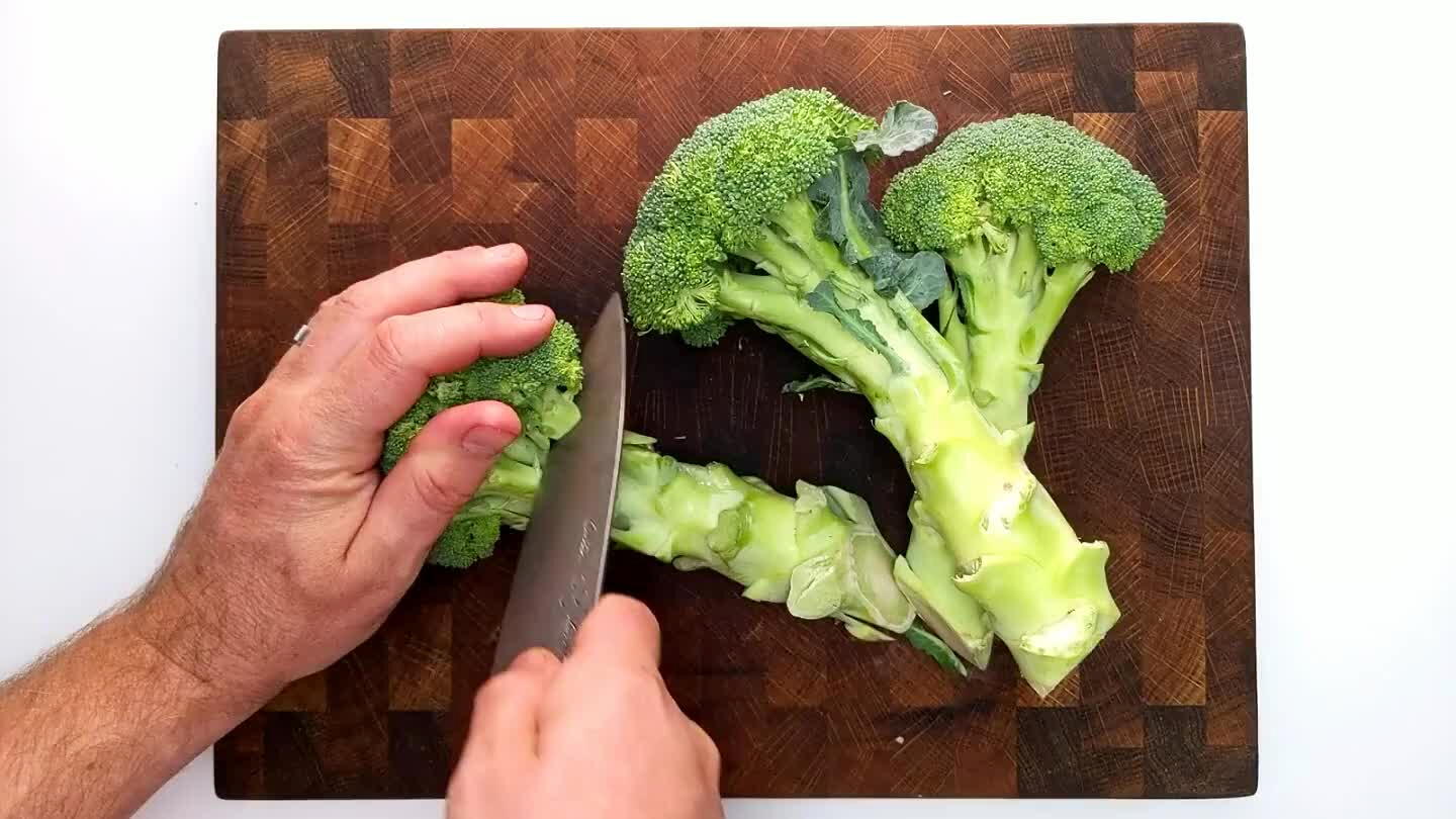 the base of the stem where it tends to dry out and toughen. Chop the broccoli crowns roughly so that it will fit easily in a food processor.