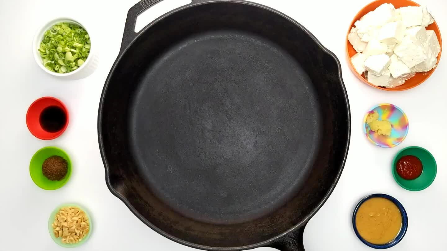 er medium/high heat. When the oil begins to smoke, add the tofu cubes, and cook until each cube is golden brown on at least 2 sides.