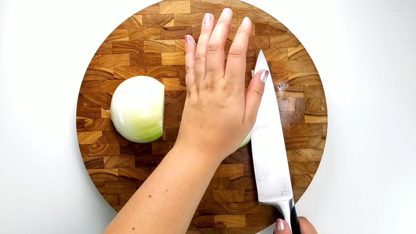 rd. Leaving the root side intact, slice across the onion. Then cut across the slices to create a small dice.
