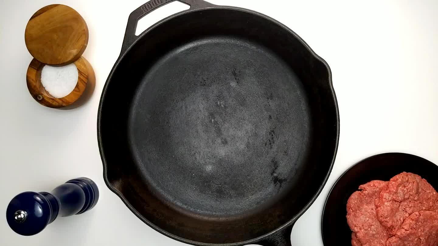 nd black pepper. When the pan is hot, toss in the patties. You shouldn't need any oil here. The patties will caramelize in their own fat and release easily from the pan. Sear all of the patties until they're caramelized on both sides.