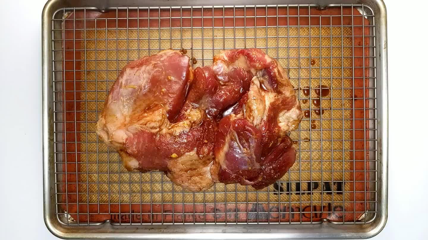 fridge. Using a baking rack will help speed up cooking. Using parchment or a silicone mat liner will speed up the cleanup. Roast for 1 hour.