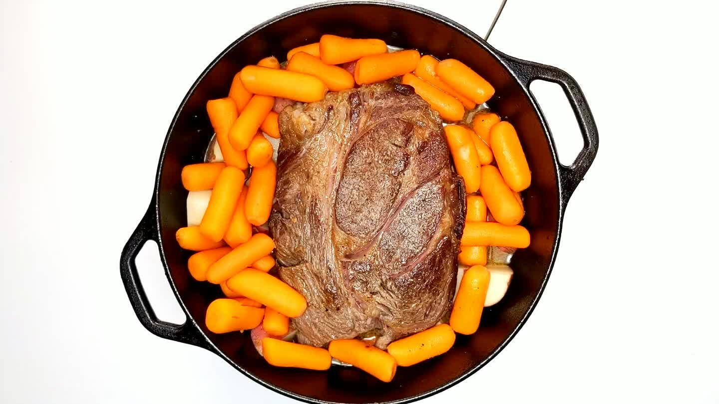 ou're using an oven-safe cooking vessel, you can also cook at 350°F for the same amount of time. The roast is done when tender throughout and easily pierced to the center with very little resistance. Serve family-style. For leftovers, add a little water, break apart the roast, and turn this into a killer beef stew.