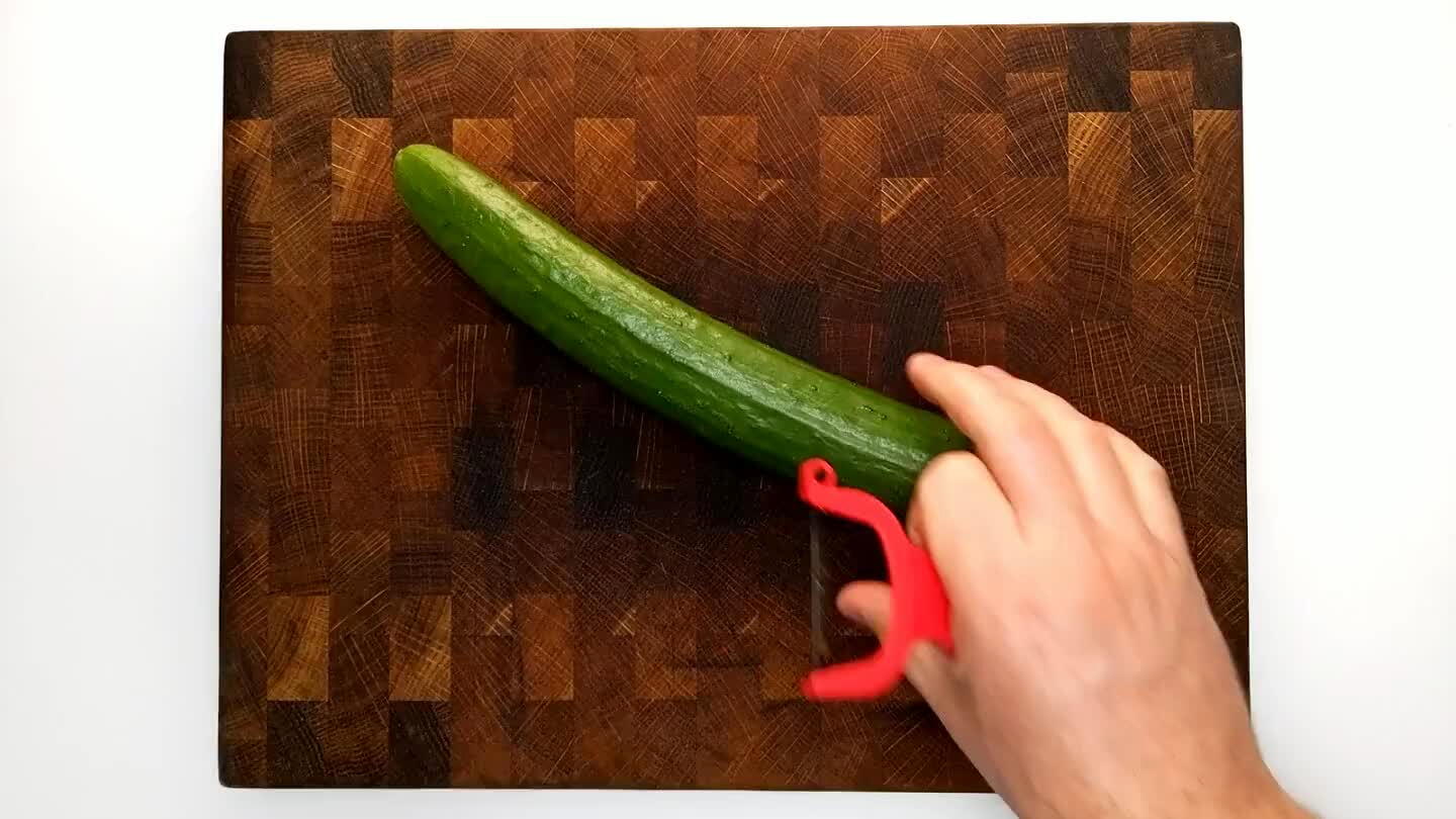 spoon and discard them. Slice the cucumber into small chunks.
