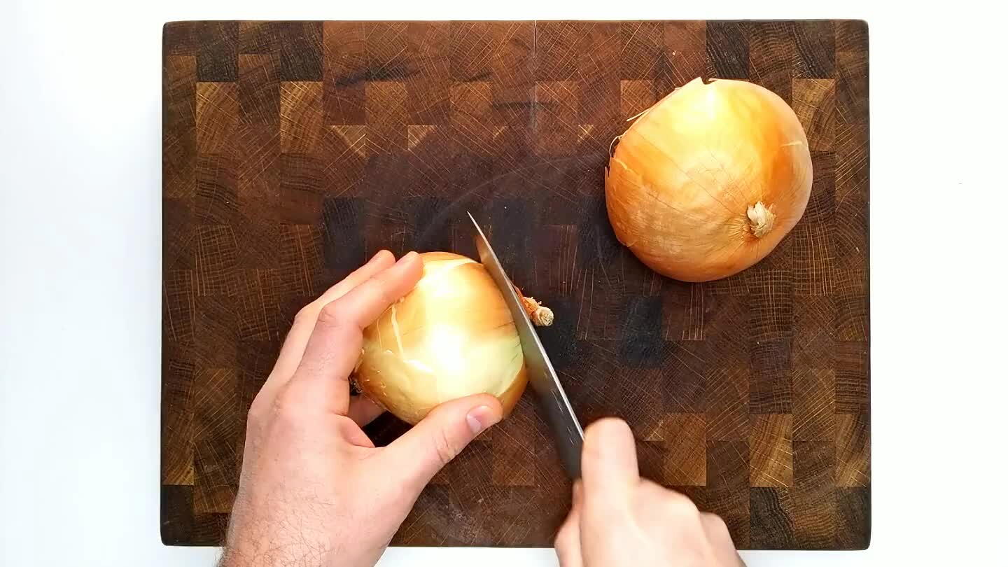 e root tip to yield thin arcs of onion.