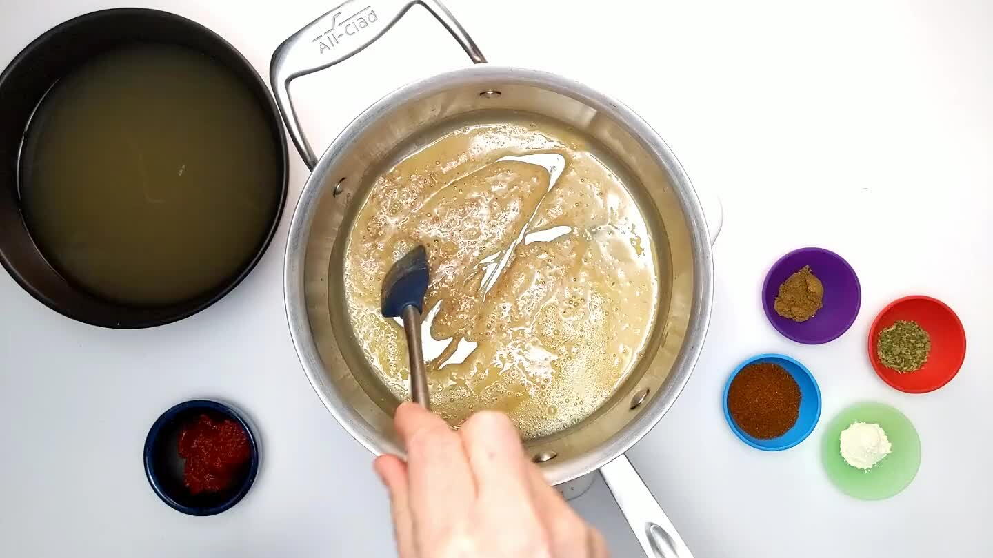 at to toast the spices, but you don't want to darken the flour too much. Cooking won't really stop until you add the chicken broth.