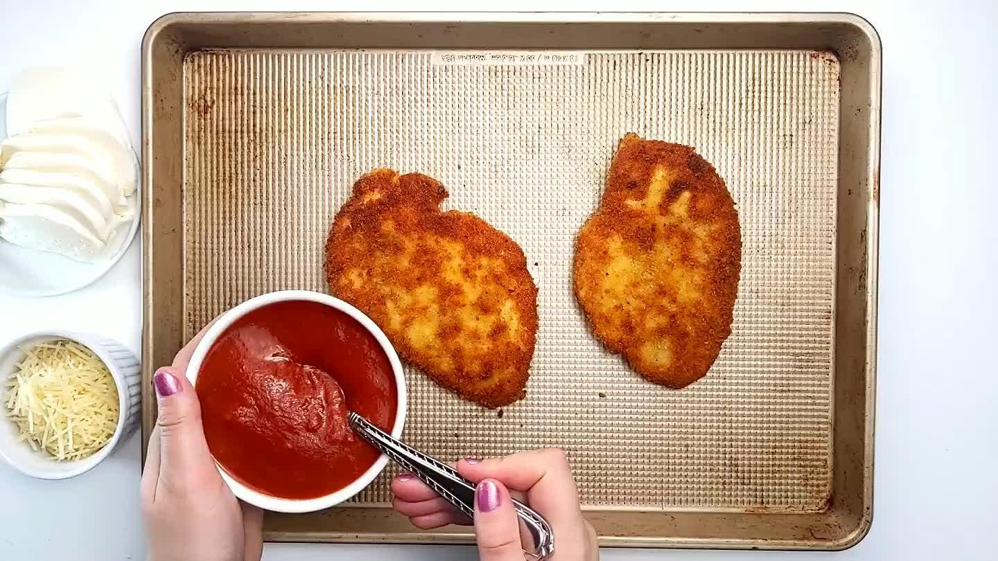marinara sauce and sliced fresh mozzarella and shredded parmesan.
