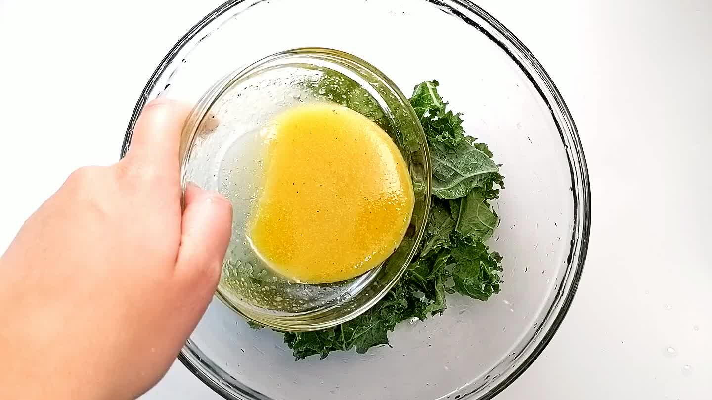e kale and scrunch it in your hands until darkened in color.