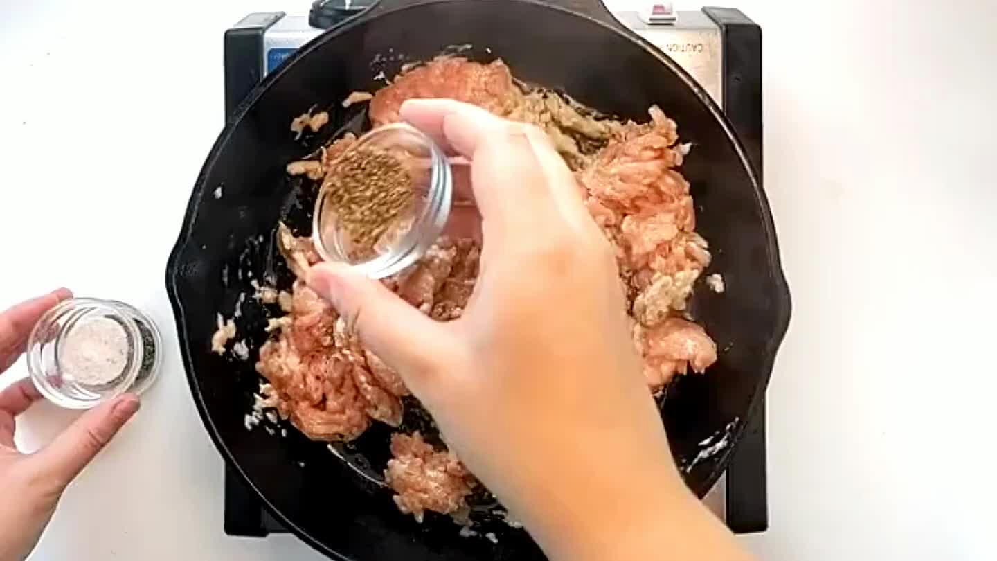 alian seasoning to the skillet with the ground chicken.